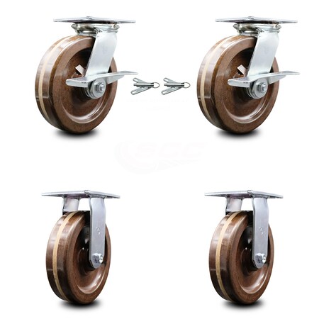 Service Caster 8 Inch High Temp Phenolic Caster Brakes/Swivel Locks and 2 Rigid SCC, 2PK SCC-35S820-PHRHT-SLB-BSL-2-R-2